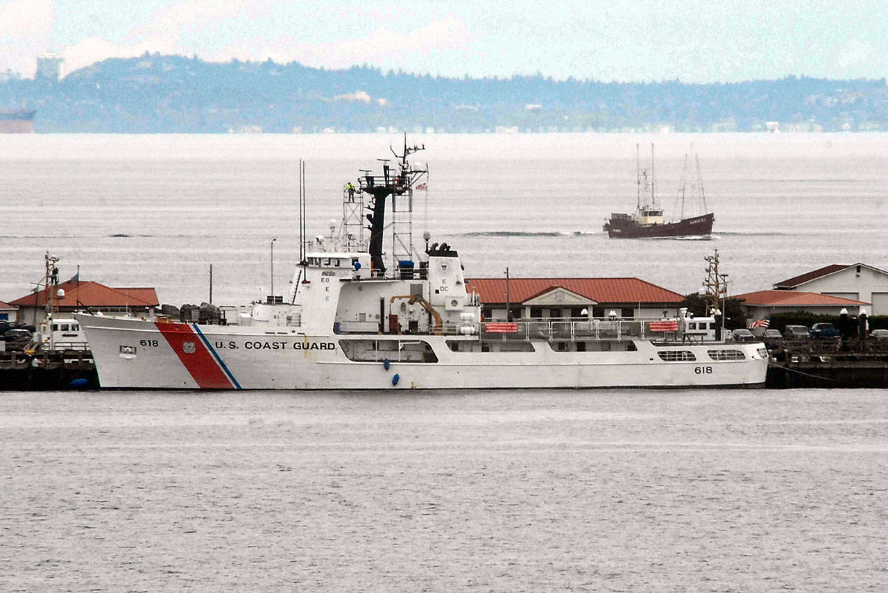 The U.S. Coast Guard cutter Active sits docked at Air Station/Sector Field Office Port Angeles during homeport visit in June 2017. (Keith Thorpe/Peninsula Daily News)