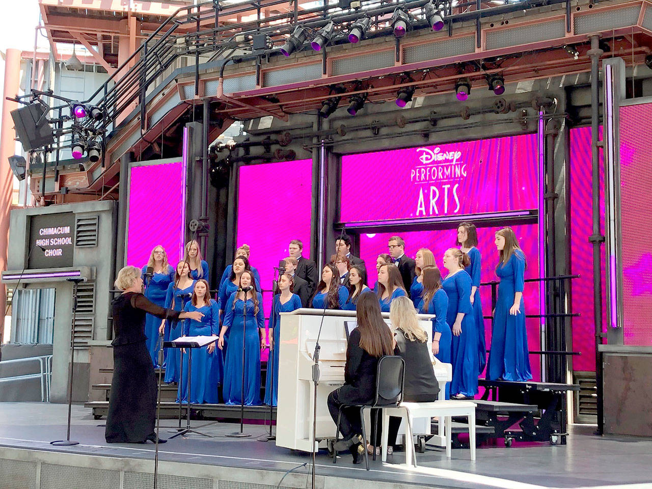 The Chimacum High School Choir performing onstage in Disneyland this past spring. (Tina Grewell)