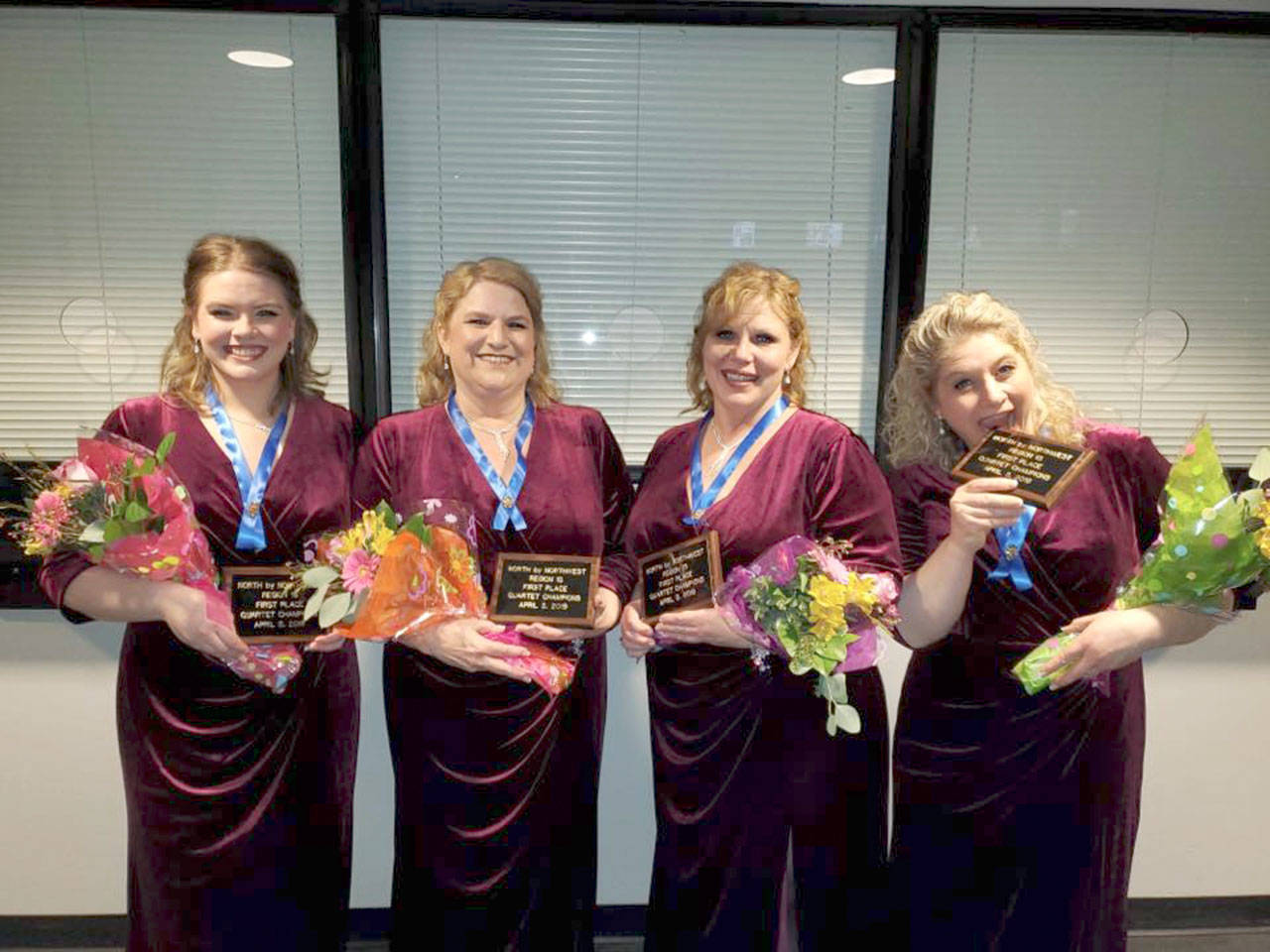 The members of the “Wink” quartet are, from left, Megan Hofkamp, baritone, Marysville; Connie Alward, bass, Port Angeles; Melanie McGuire, lead, Olympia; and Kay Keating, tenor, Bellevue.