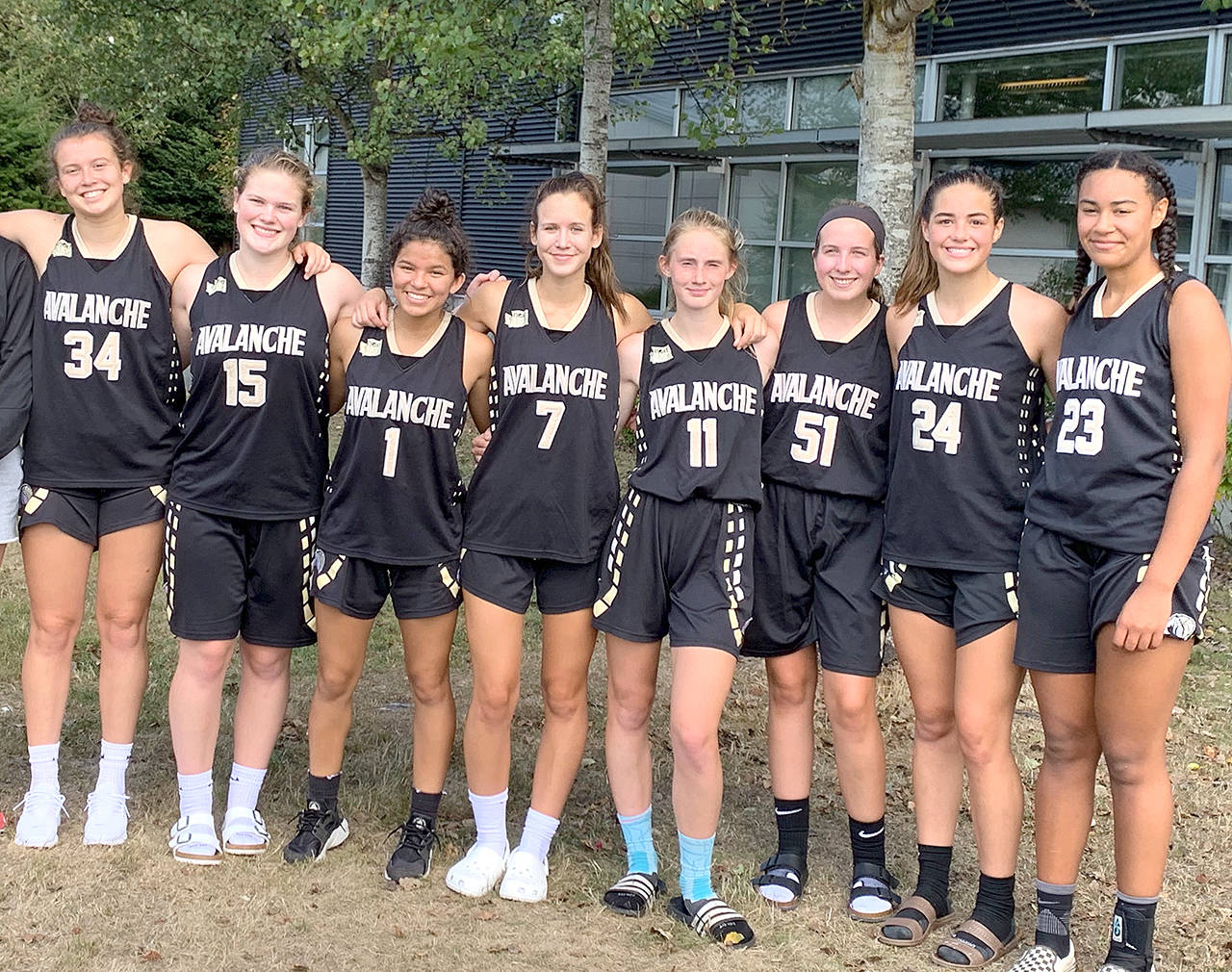 Olympic Avalanche Black, an AAU girls basketball team made up of players from Port Angeles and Sequim, won the Washington Youth Sports End of Summer Shootout over the weekend. Team members are, from left, Jaida Wood, Myra Walker, Camille Stensgard, Hannah Reetz, Millie Long, Kalli Wiker, Hope Glasser and Jayla Julmist.