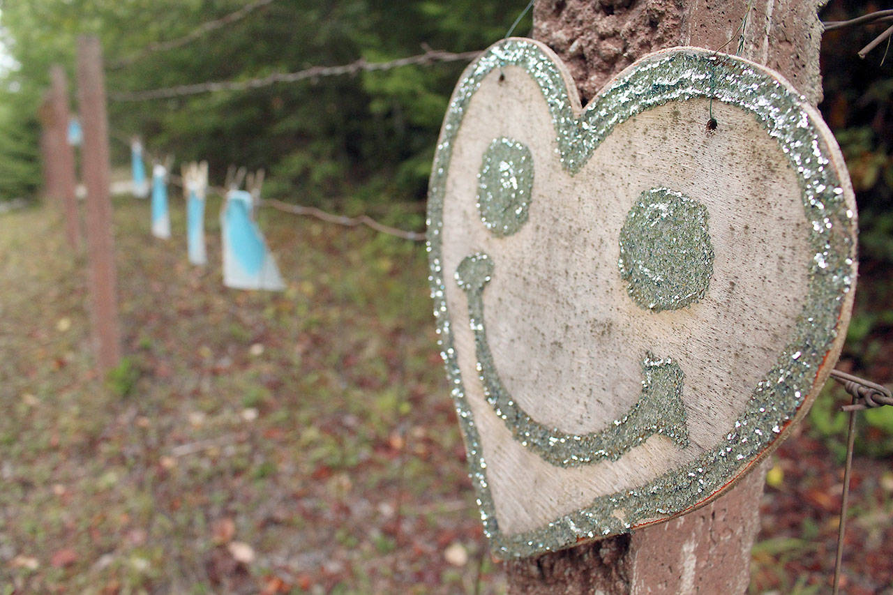 Blue Heart flags hang on South Discovery Road as a symbol of Aki Avelino’s friends supporting his fight with stage 4 nasopharyngeal cancer. (Zach Jablonski/Peninsula Daily News)