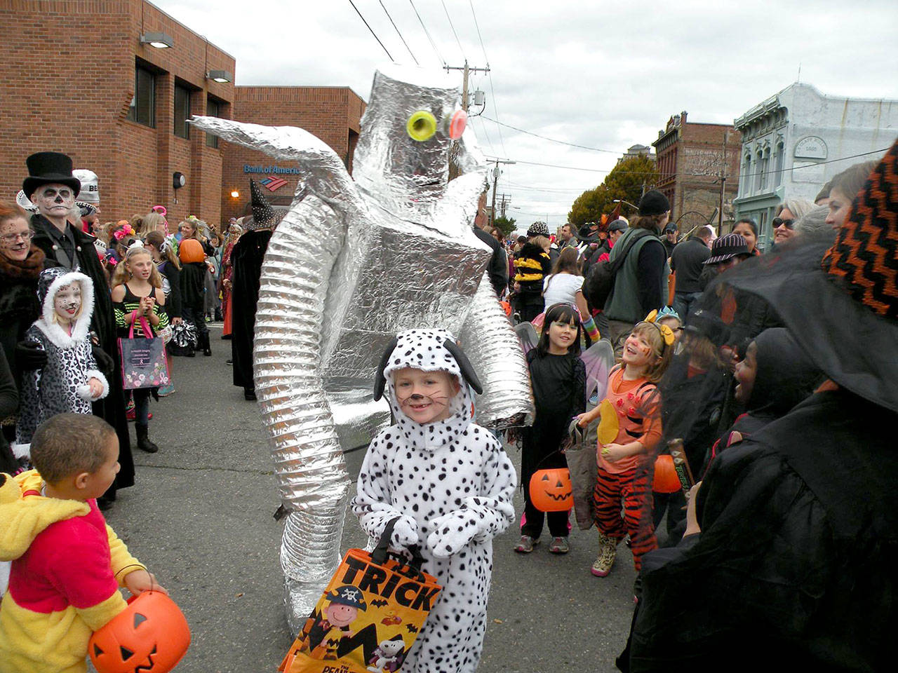 A robot costume gets a lot of attention during a previous Main Street Downtown Trick or Treat in Port Townsend.