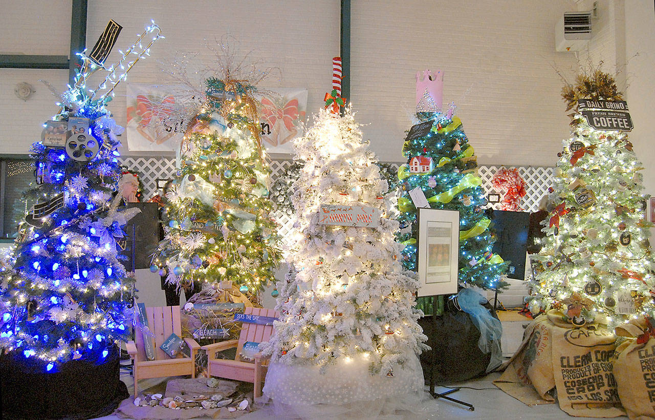 Decorated trees from the 2018 Festival of Trees are shown at Vern Burton Community Center in Port Angeles. (Keith Thorpe/Peninsula Daily News)