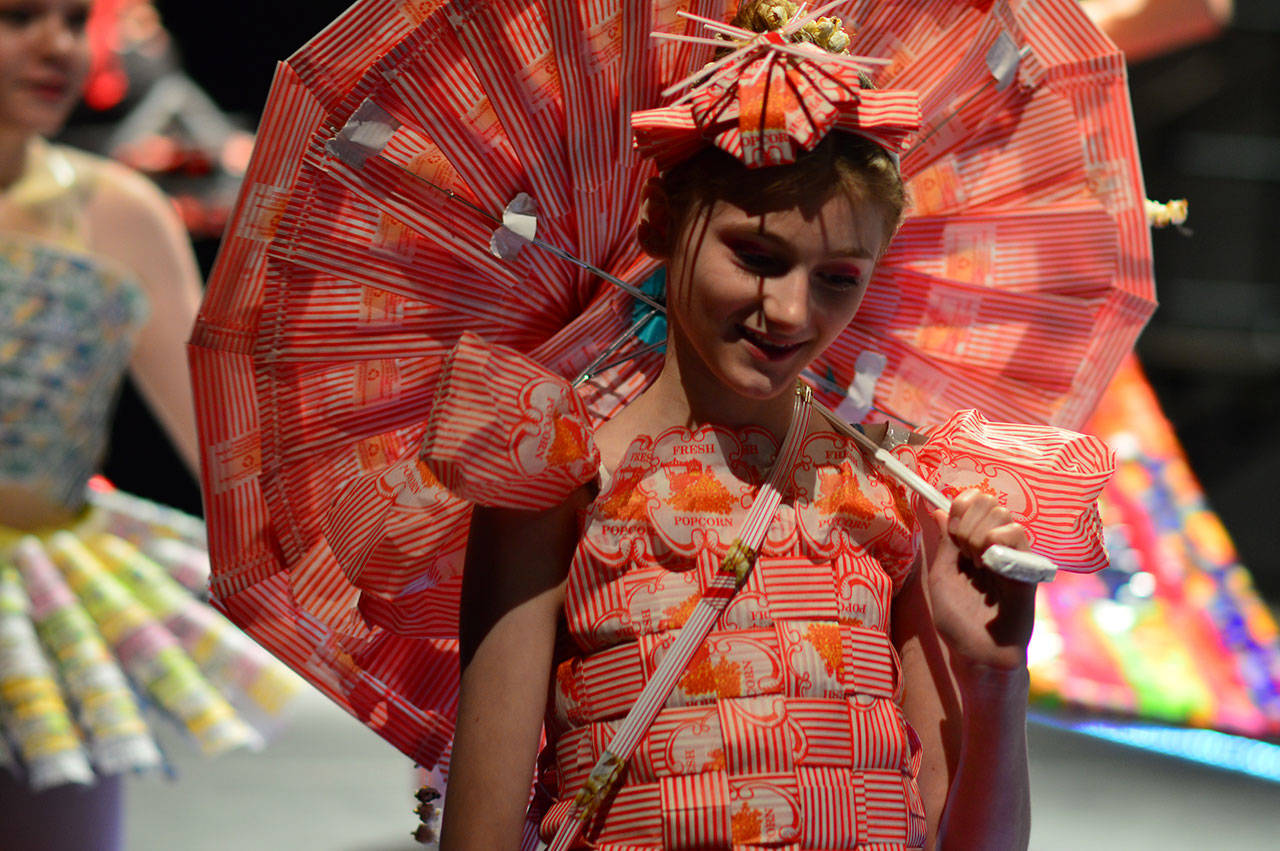 Ava Erickson of Quilcene models “Popcorn Madness,” her creation for the 2019 Port Townsend Wearable Art Show. Tickets are now on sale, and entries are being accepted for the 2020 event now.