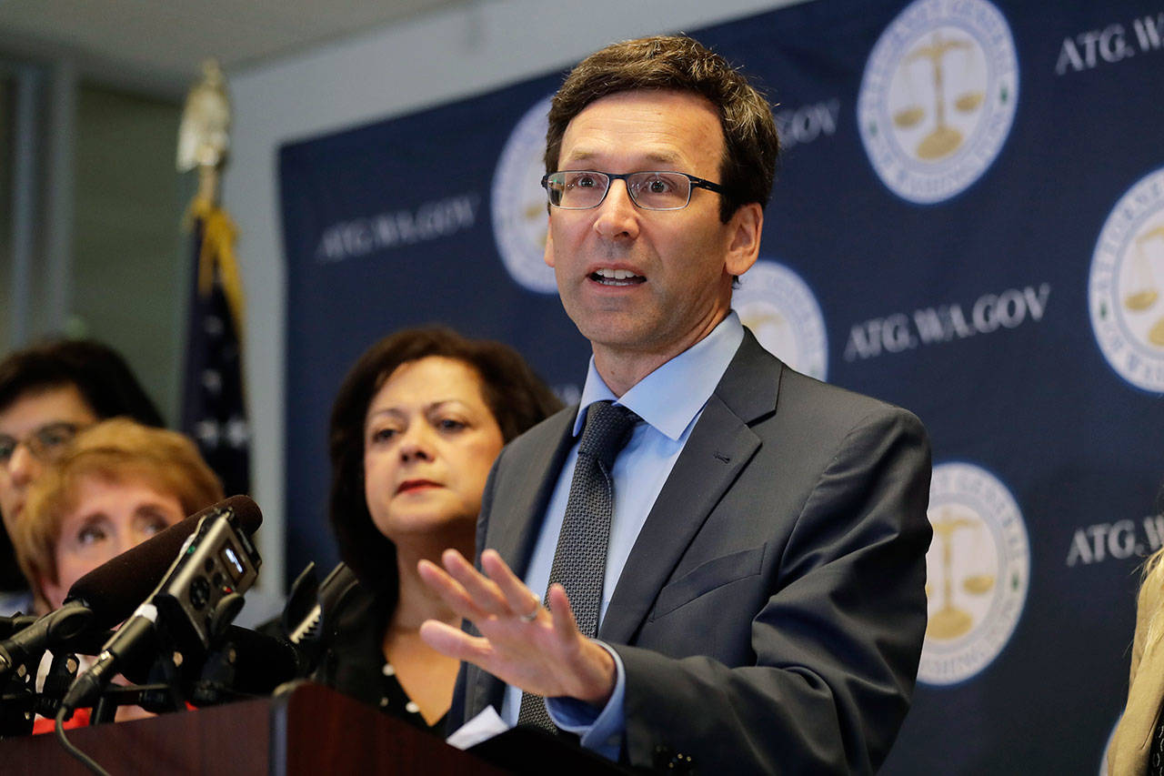 In this Aug. 26 file photo, Washington Attorney General Bob Ferguson speaks at a news conference in Seattle. (Ted S. Warren/The Associated Press)