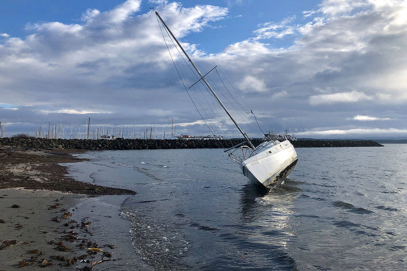 Boat pushed ashore at Port Townsend