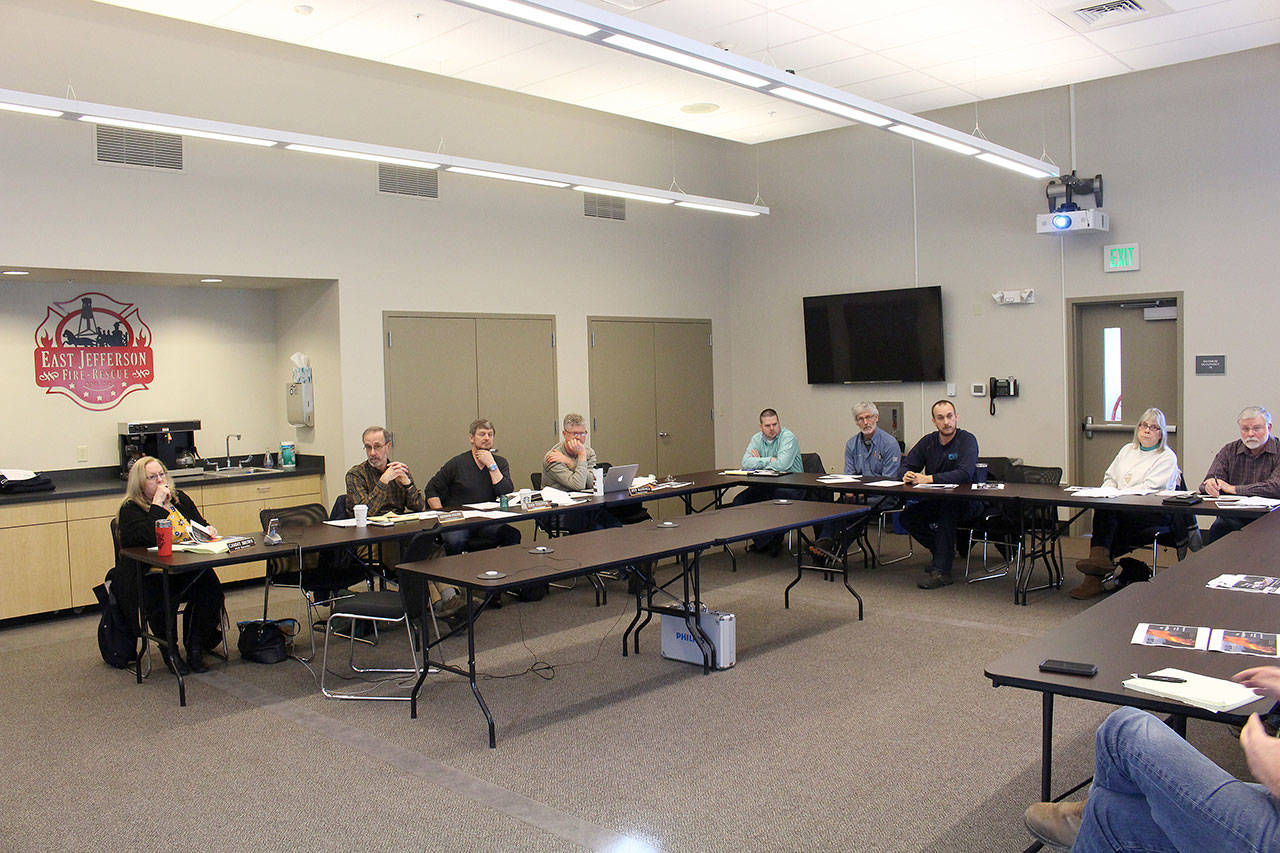 Jefferson Public Utility District commissioners and staff members met at the Chimacum Fire Station on Tuesday to discuss vegetation management policies and fire mitigation. (Zach Jablonski/Peninsula Daily News)