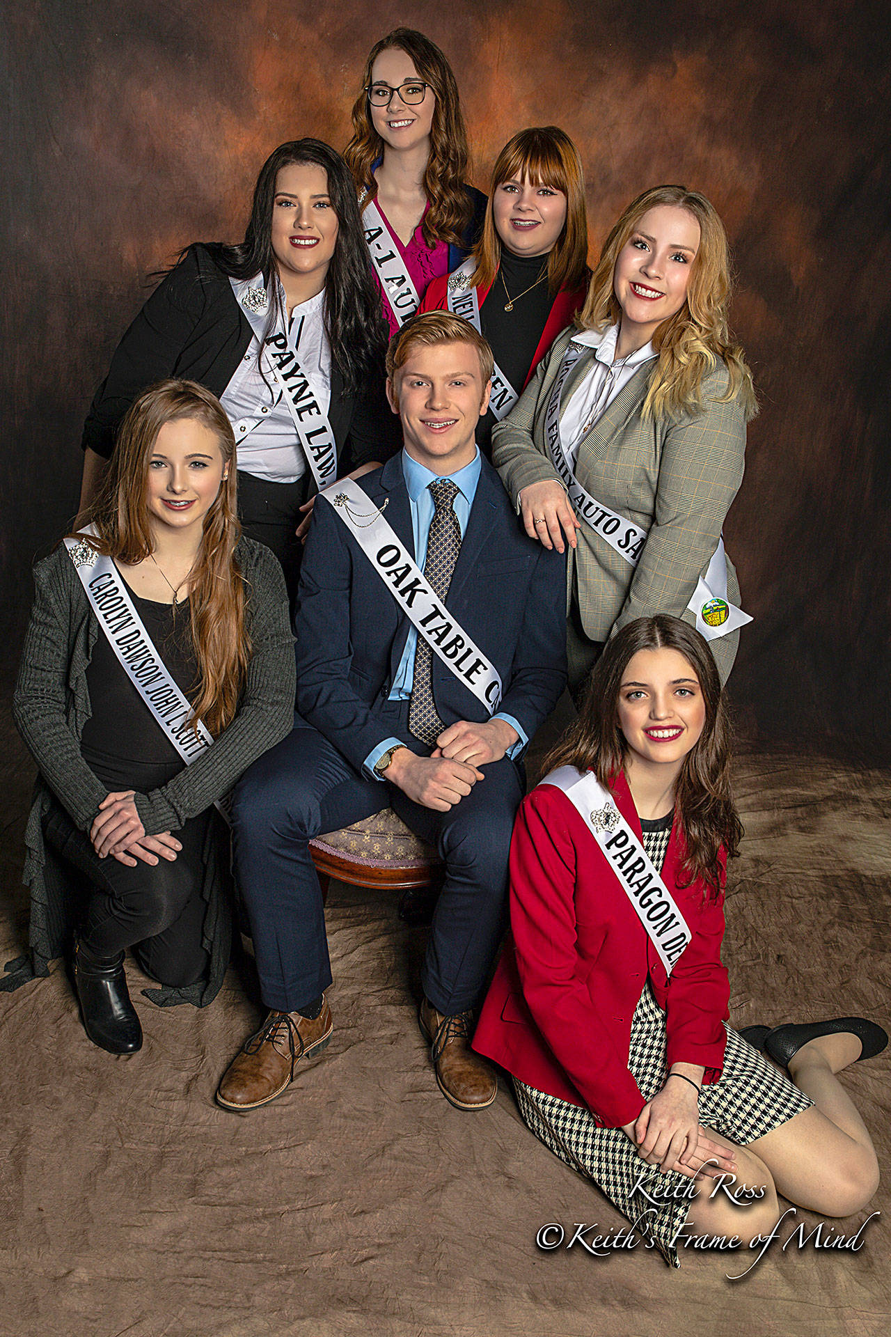 This year’s Sequim Irrigation Festival royalty candidates on March 7 include, from top clockwise, Sydney VanProyen, Brii Hingtgen, Olivia Preston, Alicia Pairadee, Logan Laxson, Lindsey Coffman, and Mya Janssen. (Keith Ross/Keith’s Frame of Mind)