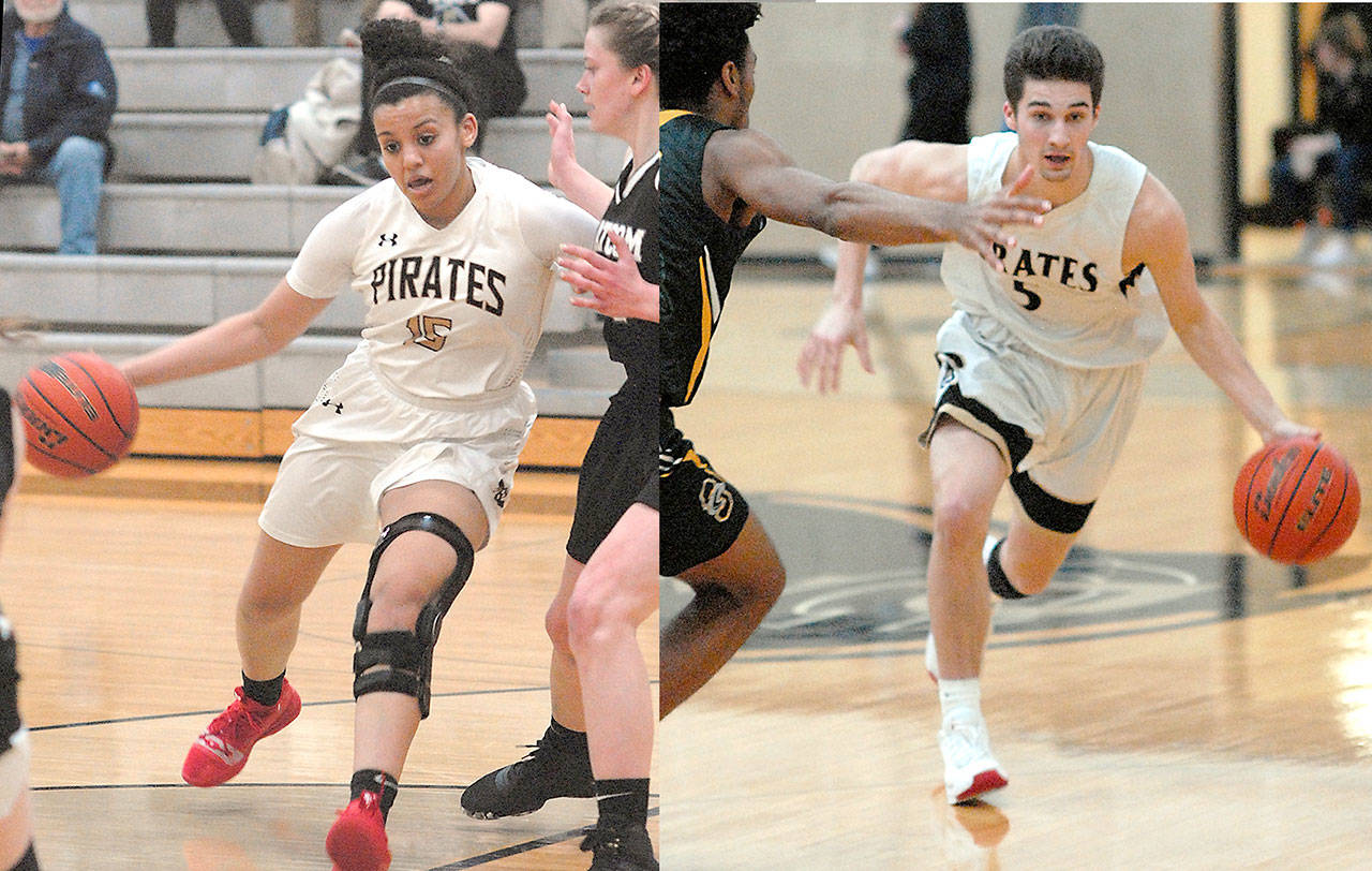 Peninsula College basketball players Casandra White and Nate Despain of Sequim were honored with the Pirate Athletic Departments Art Feiro award during an end-of-year award ceremony held online Monday. Others earning department honors included womens soccer player Sam Oliveira, mens soccer player Mason Haubrich and esports competitor Atticus Wickert. (Keith Thorpe/Peninsula Daily News)