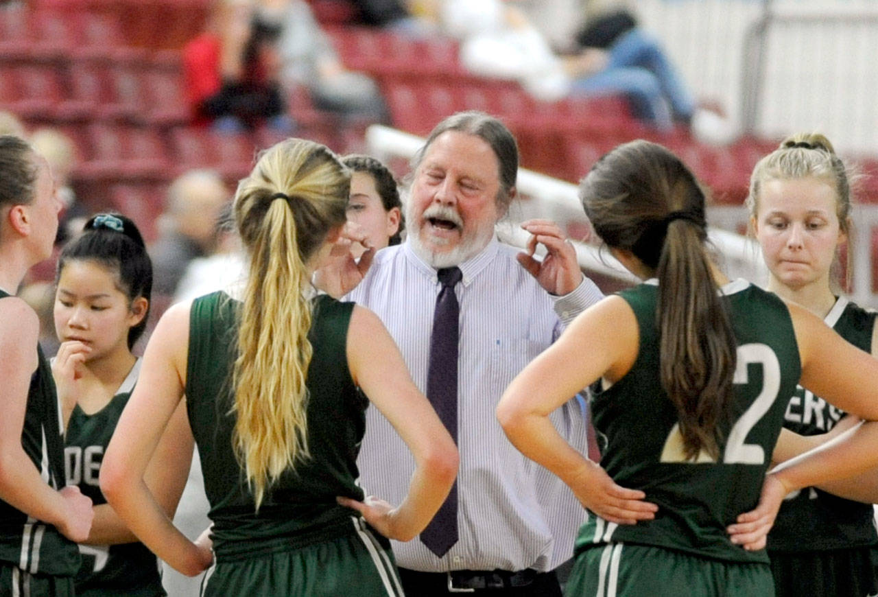 Port Angeles girls basketball head coach Michael Poindexter has resigned due to a misunderstanding in how the state teacher retirement system handles individual contract employment. He plans to re-apply for the position. Poindexter has led the Roughriders to a 158-65 overall record in his nine seasons leading the program. (Michael Dashiell/Olympic Peninsula News Group file)