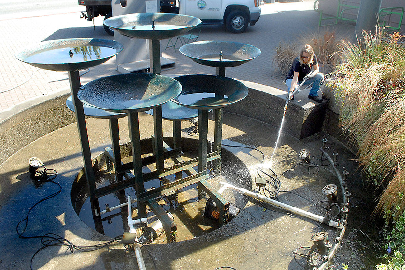 Cleaning time at Port Angeles fountain