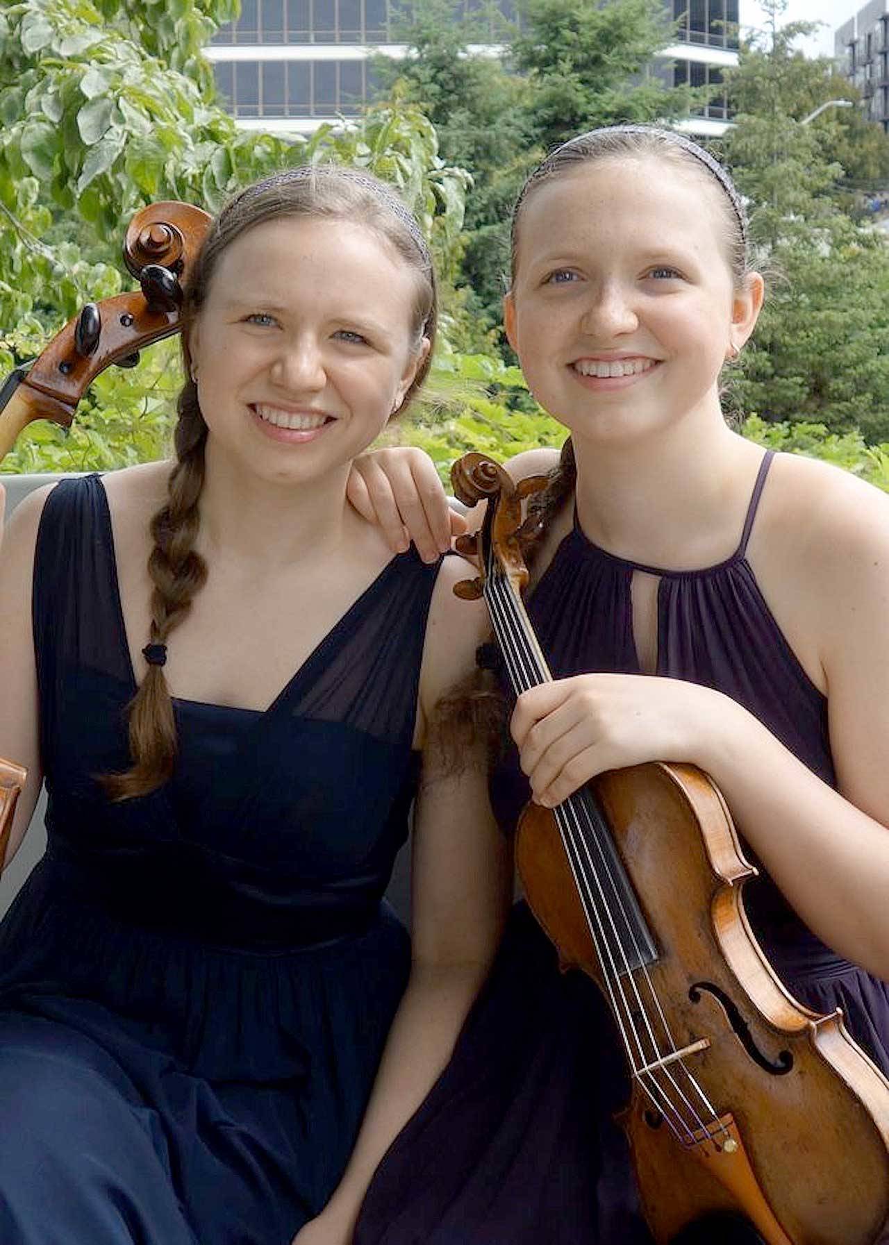 Olivia Marckx, left, and Charlotte Marckx are the Sempre Sisters, guest soloists with the Port Angeles Symphony in an online concert to premiere this week. (Sempre Sisters)