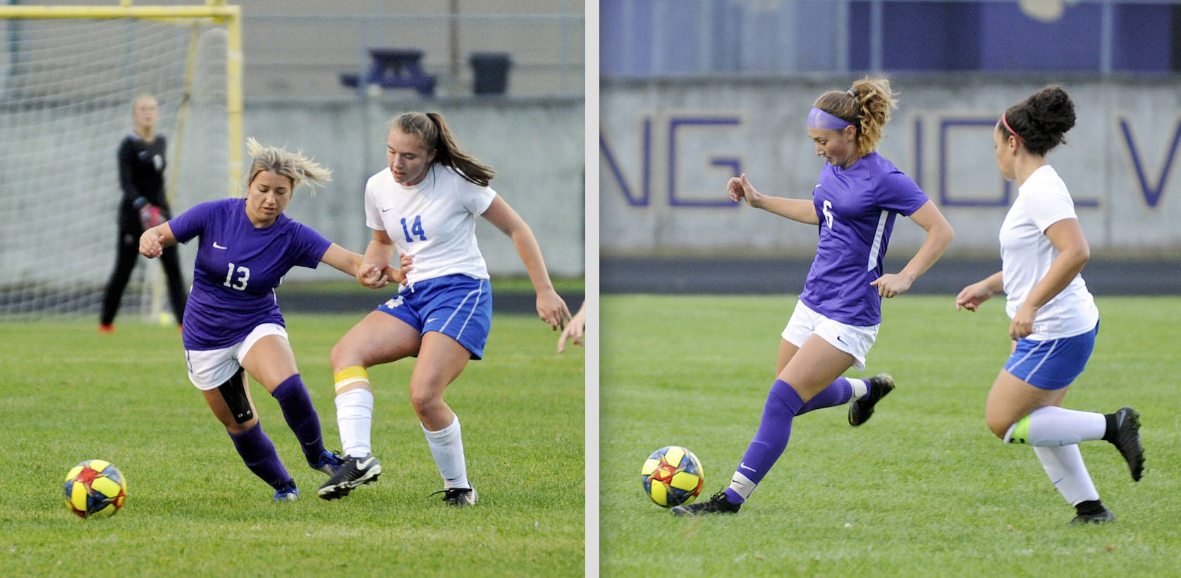 Natayla James, left, and Amara Sayer, right, from the Sequim girls’ soccer squad, have both signed to play for Edmonds Community College. (Photos by Michael Dashiell/Olympic Peninsula News Group)