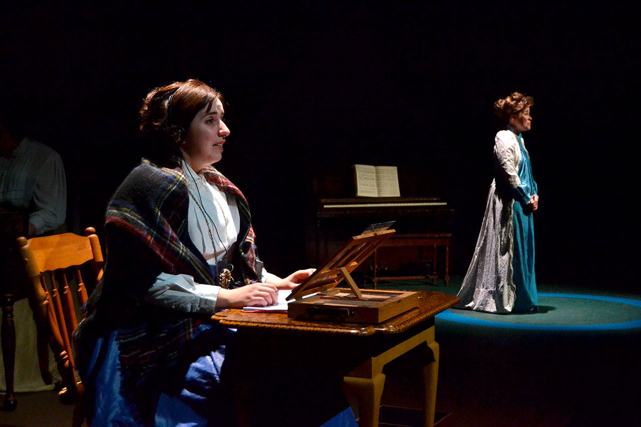 Via letters, Henrietta Leavitt (Ginny Holladay) speaks with her sister Margaret (Emma Jane Garcia) about family and personal obligations in the late 2019 Olympic Theatre Arts production of “Silent Sky.” Holladay was recently named OTA’s executive director. (Matthew Nash/Olympic Peninsula News Group)