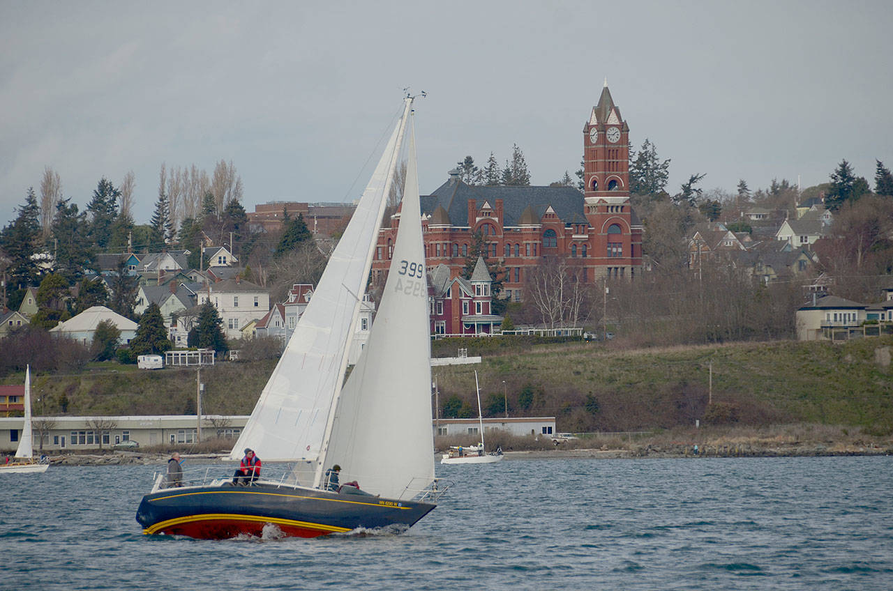 The winds picked up near the end of the 2019 race, making for great sailing through the finish line. (Peninsula Daily News file)