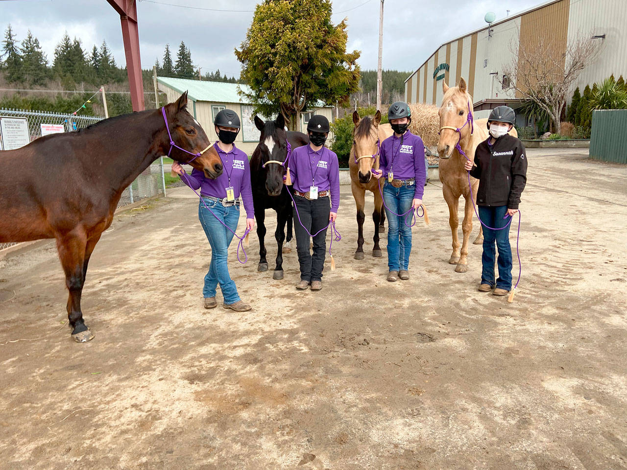 Sequim’s WAHSET In Hand Obstacle Relay Team includes all four teammates who competed at meet 1 held Gray’s Harbor Fairgrounds Feb. 26-28: Libby Swanberg, left, Keri Tucker, Rainey Bronsink and Susannah Sharpe. (Photo by Katie Newton)