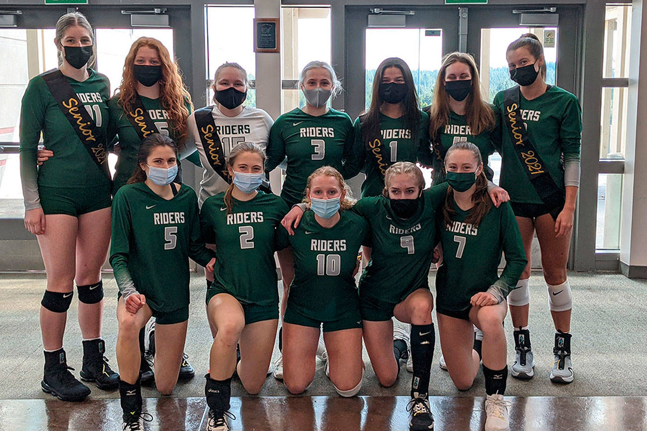 Photo courtesy of Jennifer Reynolds
The Port Angeles volleyball team celebrated senior night, the final home match for the seniors, Friday. From left, back row, are senior Ava Brenkman, senior Ellie Getchell, senior Holly Jones, Emma Olsen, senior Camille Stensgard, Savannah Bray and senior Jaida Wood. From left, front row, are Emi Halberg, Lily Halberg, Kennedy Brunch, Sam Robbins and Zoe Smithson.