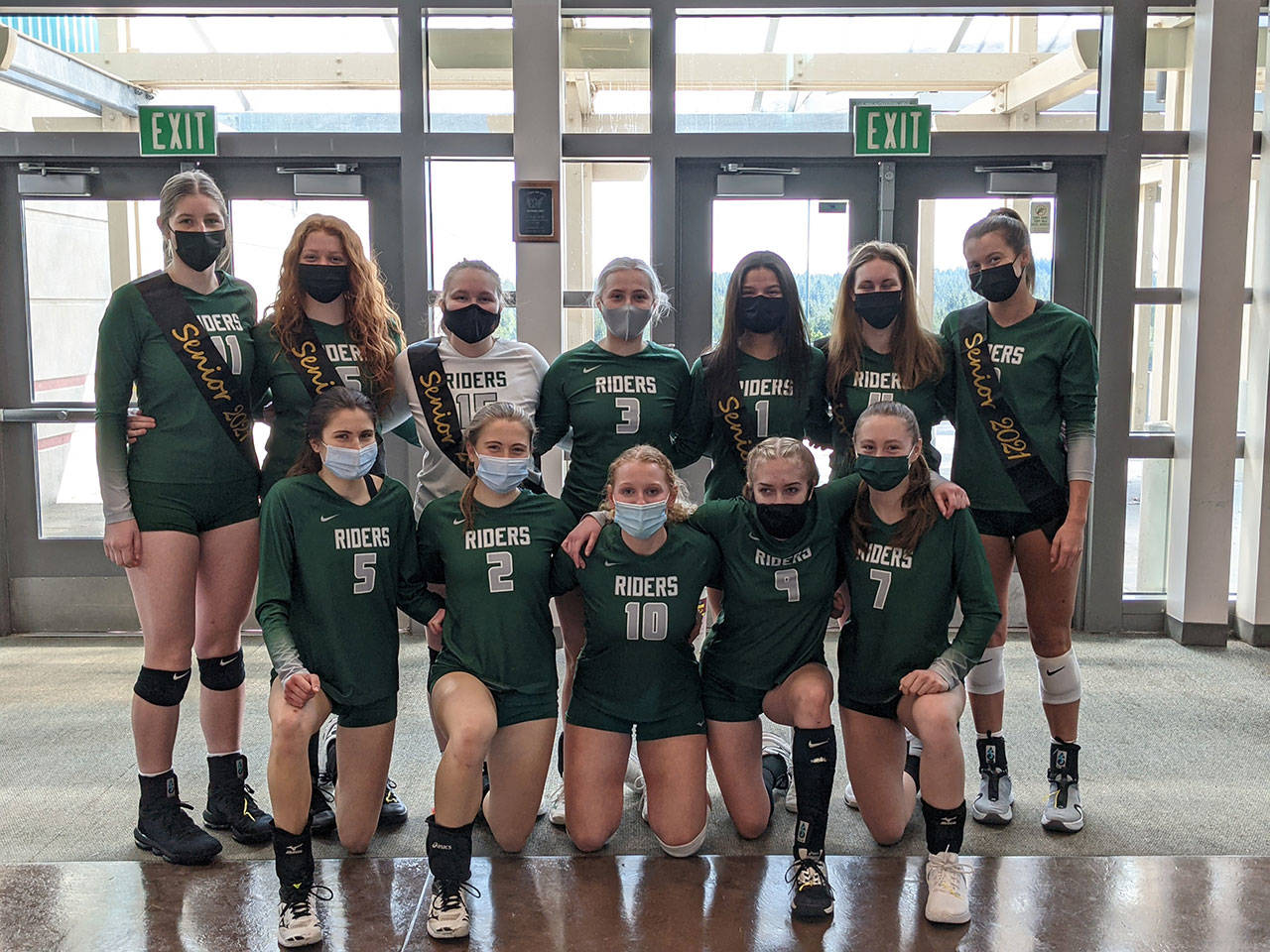 Photo courtesy of Jennifer Reynolds The Port Angeles volleyball team celebrated senior night, the final home match for the seniors, Friday. From left, back row, are senior Ava Brenkman, senior Ellie Getchell, senior Holly Jones, Emma Olsen, senior Camille Stensgard, Savannah Bray and senior Jaida Wood. From left, front row, are Emi Halberg, Lily Halberg, Kennedy Bruch, Sam Robbins and Zoe Smithson.