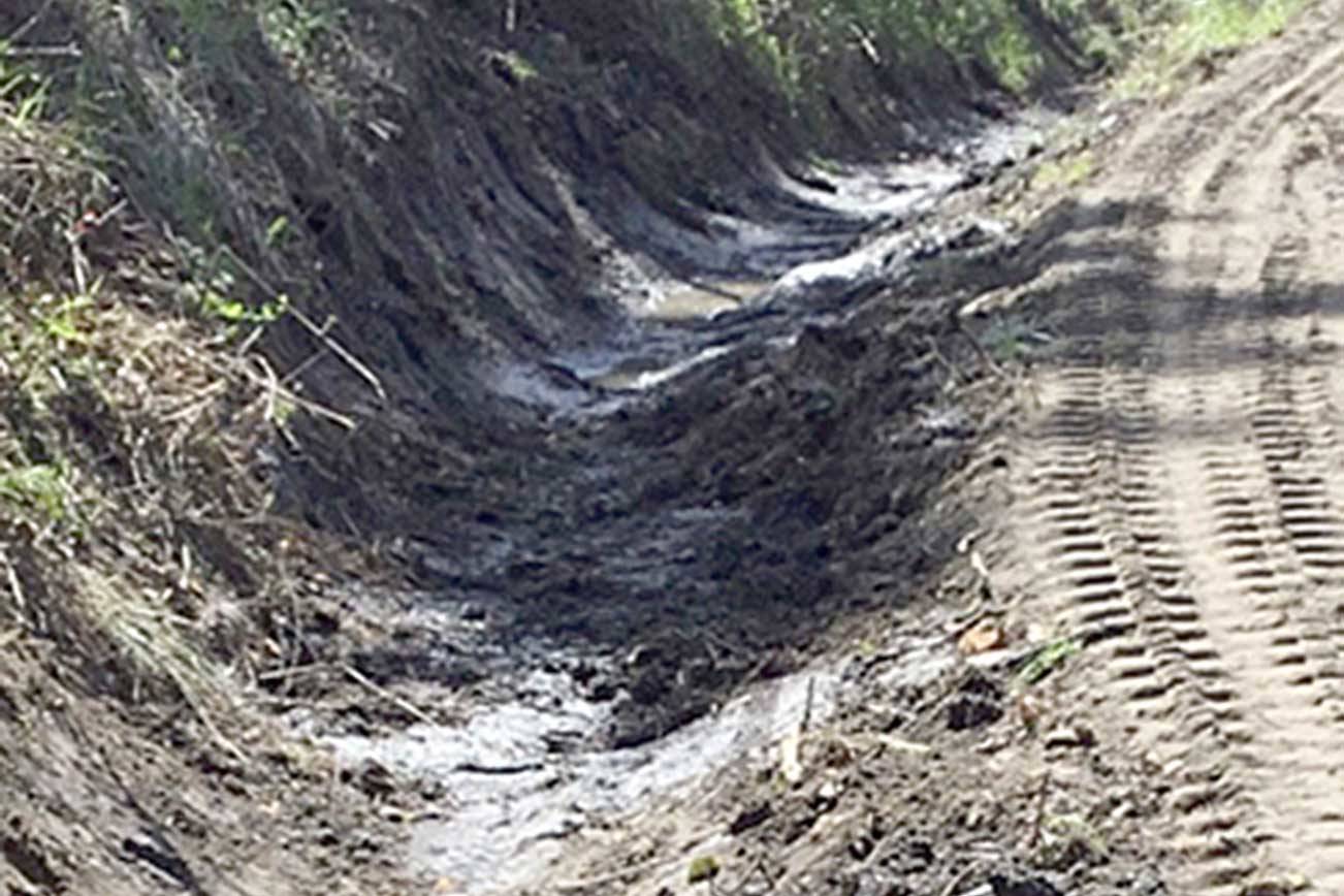 Maintenance crews from the state Department of Transportation replaced damaged guardrail and repaired some of the ditches Monday along the eastbound U.S. Highway 101 offramp to state Highway 117 in Port Angeles. The road was closed through the afternoon as drivers followed a detour via South Airport Road and West Lauridsen Boulevard. (Washington State Department of Transportation)