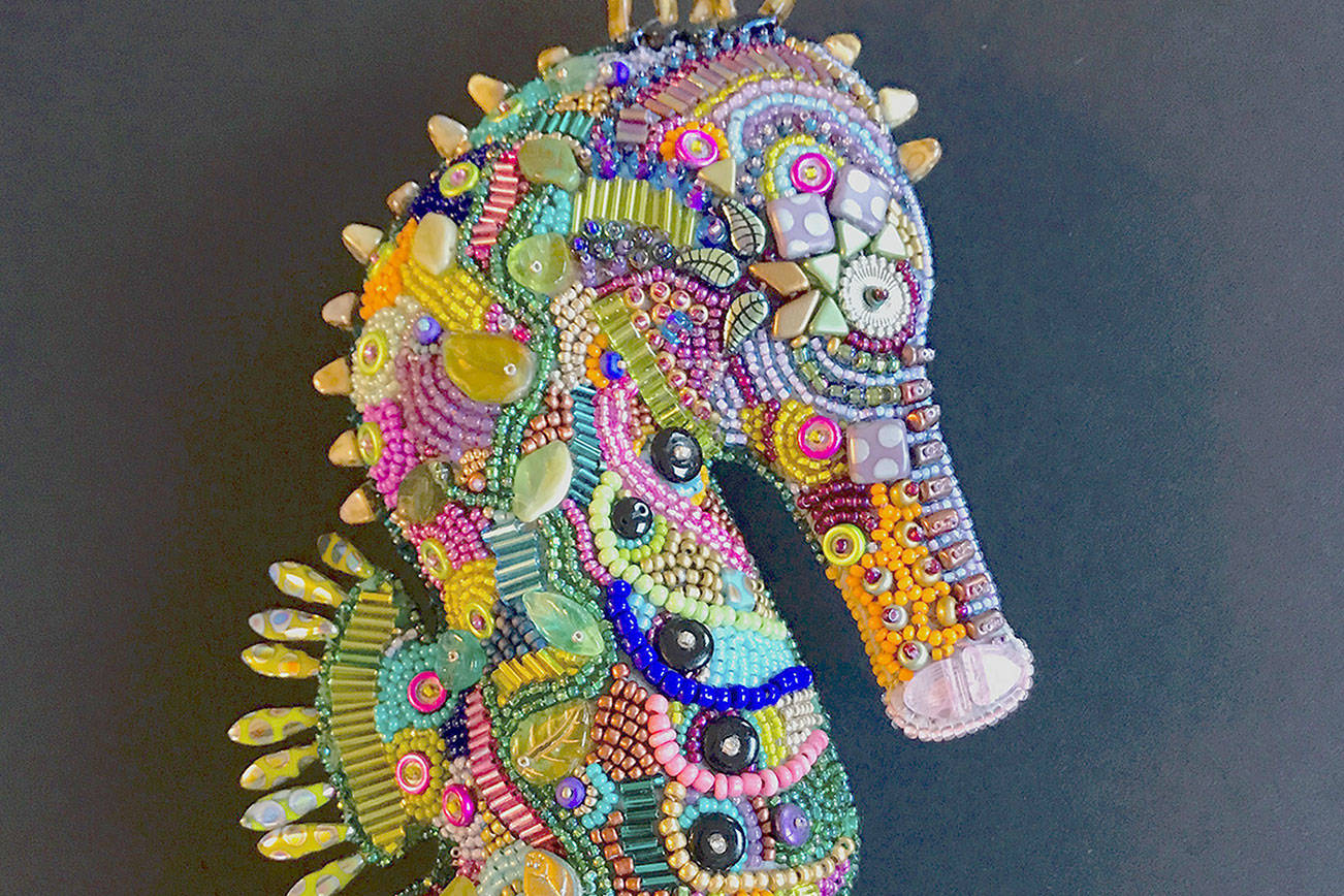 "Seahorse," by Pat Herkal is among the textile artworks on display at the Northwind Art Grover Gallery.