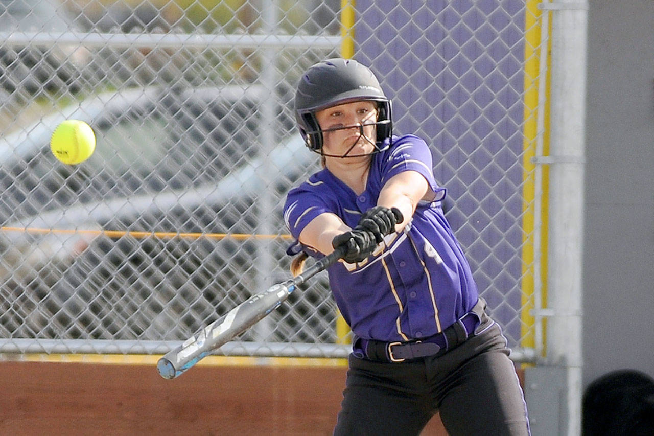 Sequim’s Addie Smith fouls off a pitch during the Wolves’ 6-2 win over North Kitsap on Wednesday. (Michael Dashiell/Olympic Peninsula News Group)