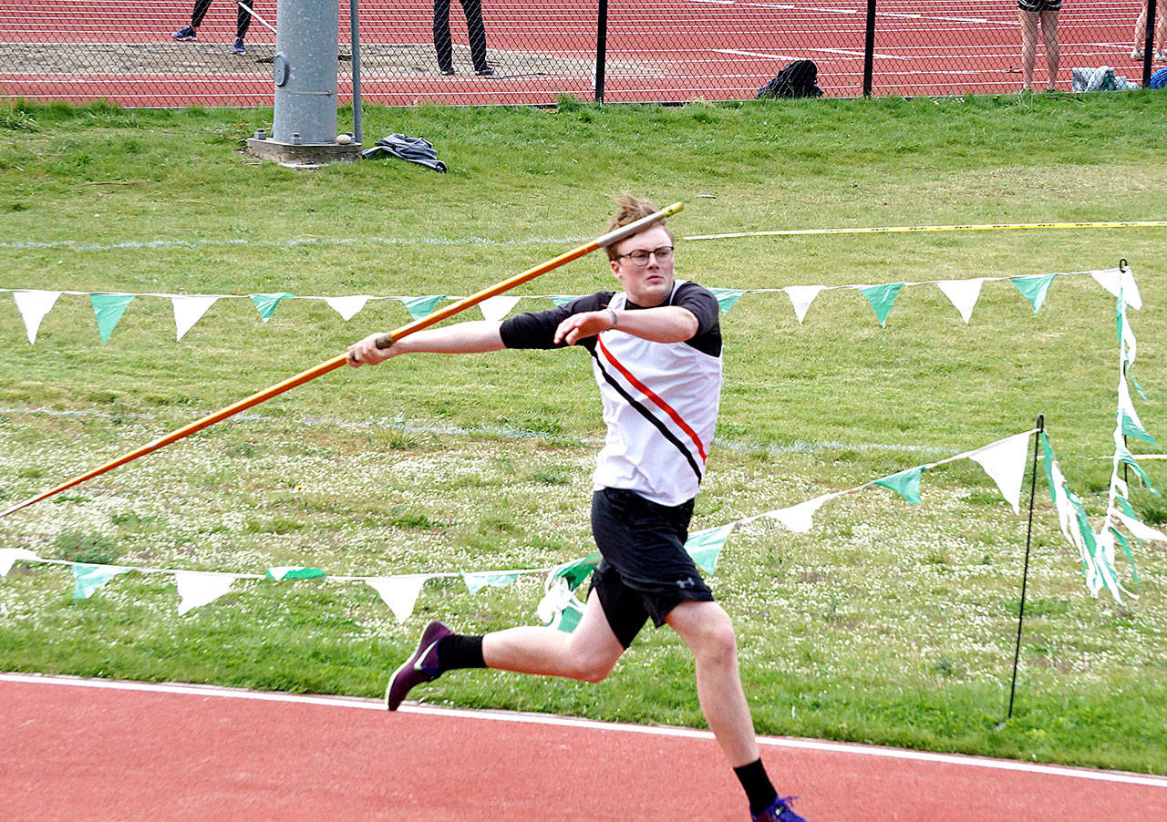 East Jefferson’s Tusker Behrenfeld took first place in the javelin at a Nisqually League meet Saturday. (Photo courtesy of Randy Miles)