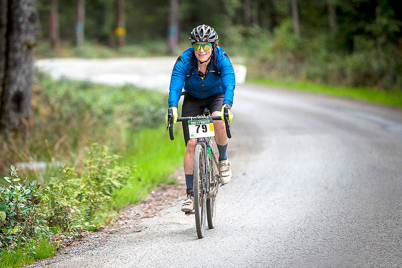 Jesse Major photo
Laura Gould of Sequim was one of only two riders to compete in the Hoh-ly Roller using  a single-speed bicycle. She took second place in the womens open medium course.