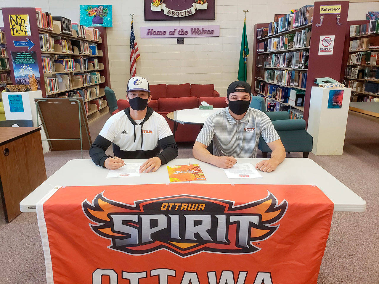 Sequim seniors Michael Young, left, and Walker Ward have both signed letters of intent to continue their football careers at Ottawa University in Surprise, Ariz. Young will play wide receiver and Ward will play running back for the Ottawa Spirit in the National Christian College Athletic Association. (Sequim High School)