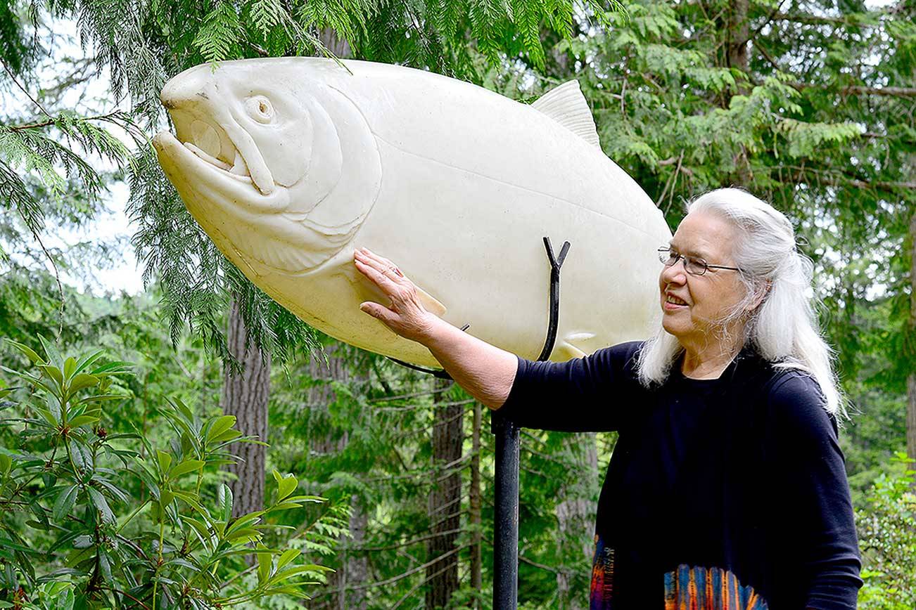 Sculptures of wild Olympic creatures live outside Sara Mall Johani’s home in Chimacum. (Diane Urbani de la Paz/Peninsula Daily News)