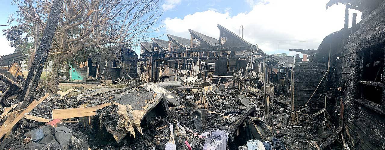 A fire early Sunday destroyed several buildings near the Sequim Civic Center. (Matthew Nash/Olympic Peninsula News Group)