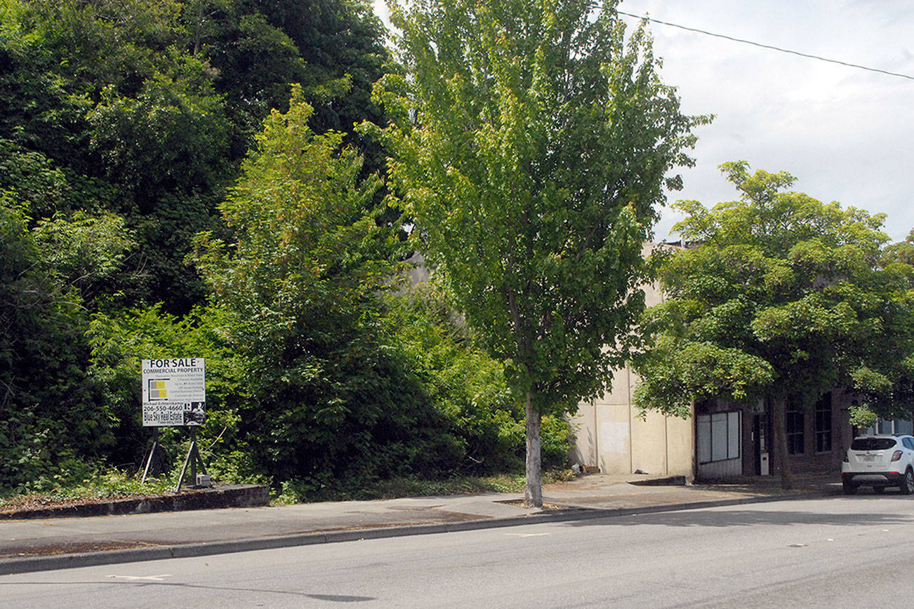 Keith Thorpe/Peninsua Daily News
A pair of vacant building pads, once surrounded by fencing, stand next to an unoccupied building on Front Street near Lincoln Street at the entry to downtown Port Angeles.