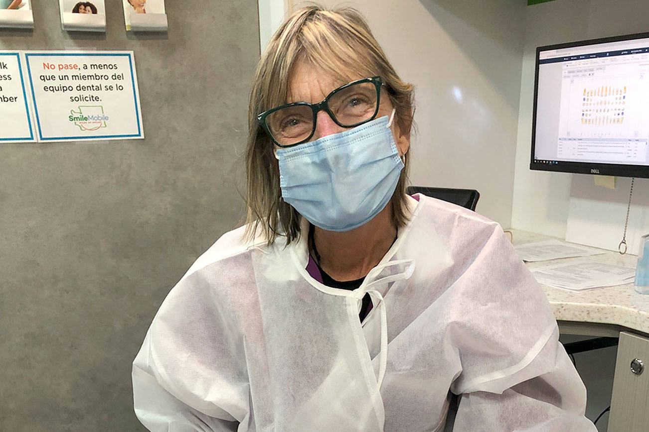 Dr. Ann Sabatino comes this week to Chimacum on the Smilemobile, which provides dental care to babies, children and adults who are uninsured or covered by Medicaid. To make an appointment, phone 888-286-9105. photo courtesy of the Smilemobile