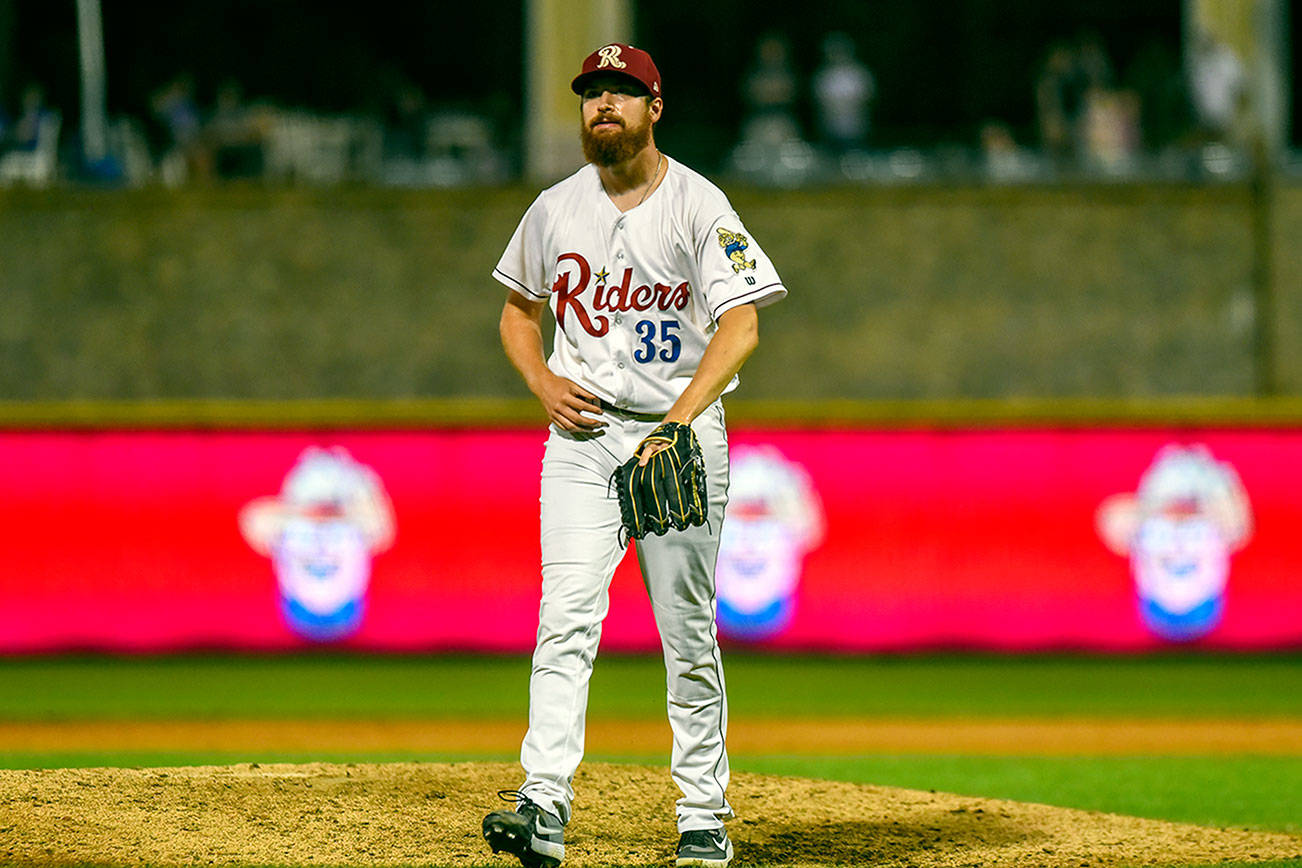 Courtesy Frisco RoughRiders
Cole Uvila, a 2012 Port Angeles High School graduate, is performing well as a pitcher at Double-AA Frisco, posting a 2.21 ERA with eight saves in eight opportunities this season. 


Frisco Rough Riders right hand pitcher Cole Uvila (35) at Riders Field in Frisco, Texas Friday, June 4, 2021.
(Photo by Zach Del Bello/ Frisco RoughRiders)