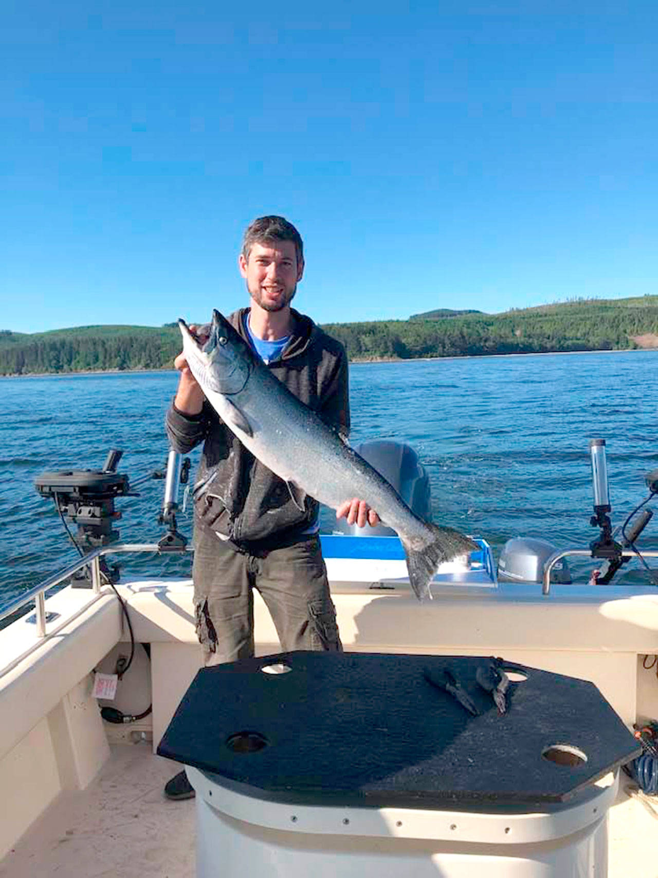 Mike Hofstetter caught this chinook while fishing in 90 feet of water off Waadah Island near Neah Bay. He used a moonjelly flasher and a cookies and cream Coyote spoon while trolling at 2.1 miles per hour with Scotty Downriggers.