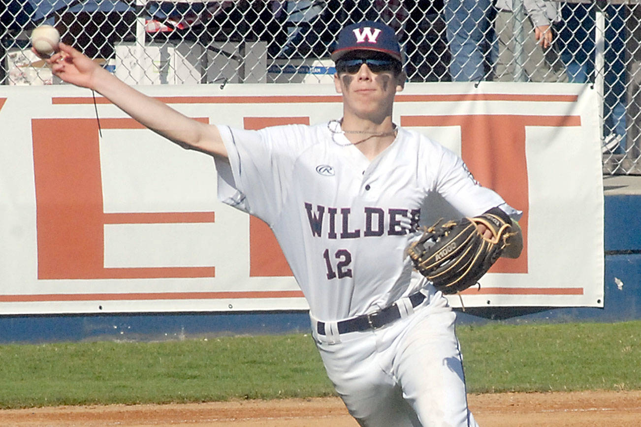 Keith Thorpe/Peninsula Daily News
Wilder third baseman Landon Siebel makes a throw to first during Fridays game against Lakeside Recovery at Port Angeles Civic Field.