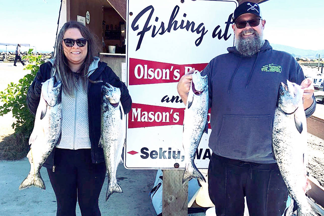 Anglers Annika Huffman and John Nunnally found success recently with hatchery chinook limits while fishing out of Mason's Resort in Sekiu.