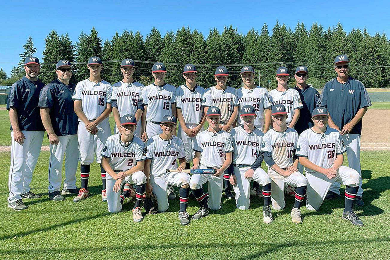 The Wilder A baseball team won the American Legion District 1 A Tournament held at Port Angeles' Volunteer Field over the weekend. The team will compete at the American Legion A State Tournament in Spokane beginning Monday. 
Team members and coaches are front row, from left, Alex Angevine, Bryant Laboy, Hunter Stratford, Camren Sotebeer, Tate Alton, Braydan White and back row, Manager Mike Politika, coach Gary White, Juan Terrones, Rylan Politika, Blake Sohlberg, Dylan Micheau, Josiah Gooding, Joseph Ritchie, Luke Flodstrom, coach Eric Flodstrom, coach Steve Uvila. 
Not Pictured: Ethan Staples