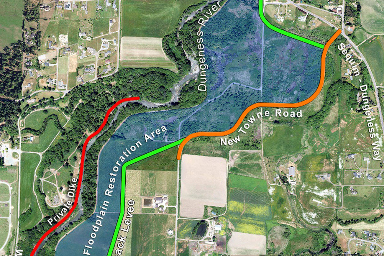 A schematic details the Rivers Edge setback levee, construction of which is in progress and expected to finish in September. Map courtesy of Jamestown S’Klallam Tribe