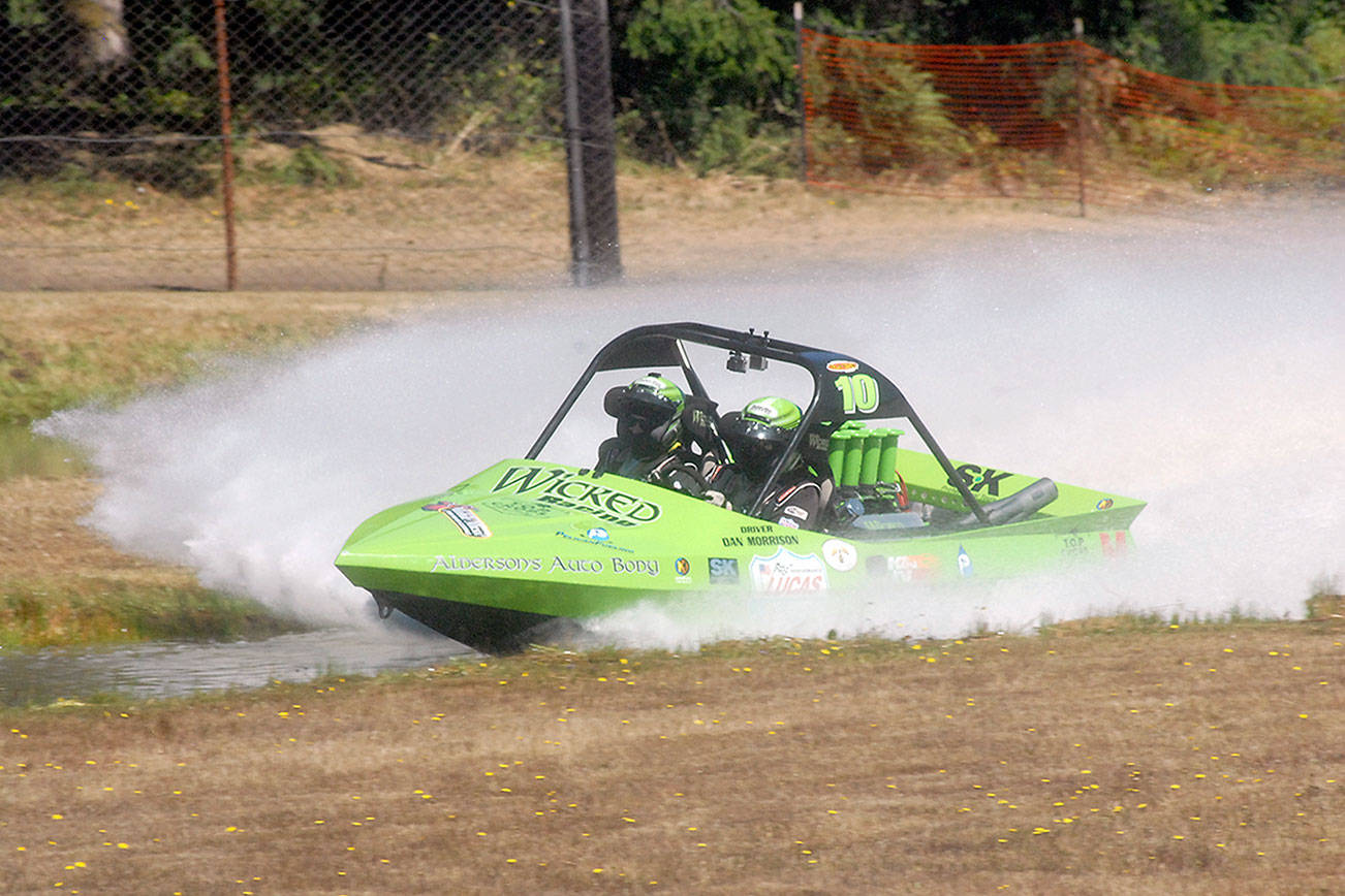 Keith Thorpe/Peninsula Daily News
The Wicked Racing team of driver Dan Morrison and navigator Sara Hopf make a qualifying run on Saturday at the Extreme Sports Park in Port Angeles.