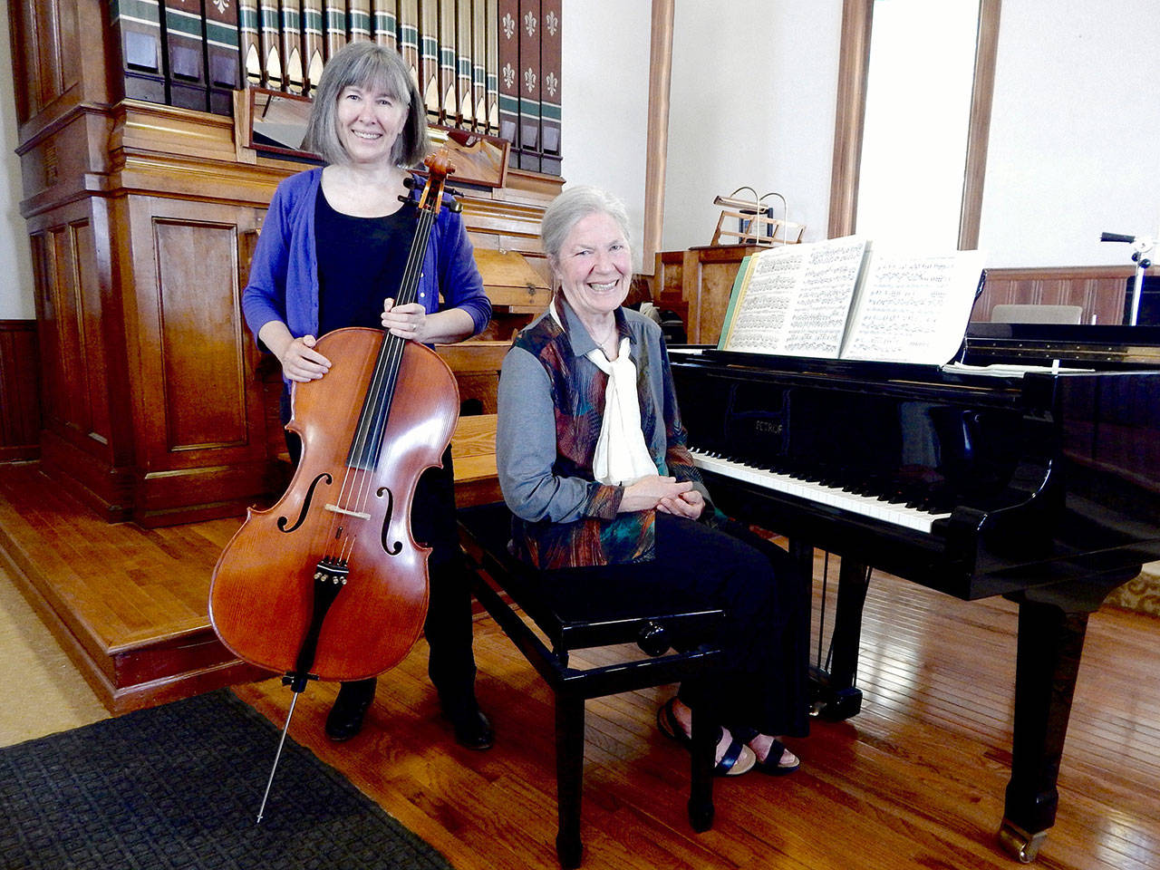 Pamela Roberts, left, and Sheila Harwood will give a livestreamed Candlelight Concert of summery classical music Thursday evening. (photo by Howard Gilbert)