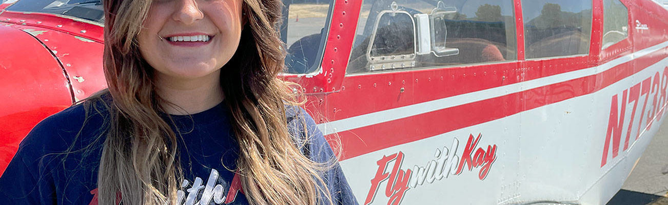 FScott Gardinier/Peninsula Daily News
 A TikTok influencer who goes by the pseudonym Kay Hall visited Port Angeles last week, arriving on her plane, Lil Red.