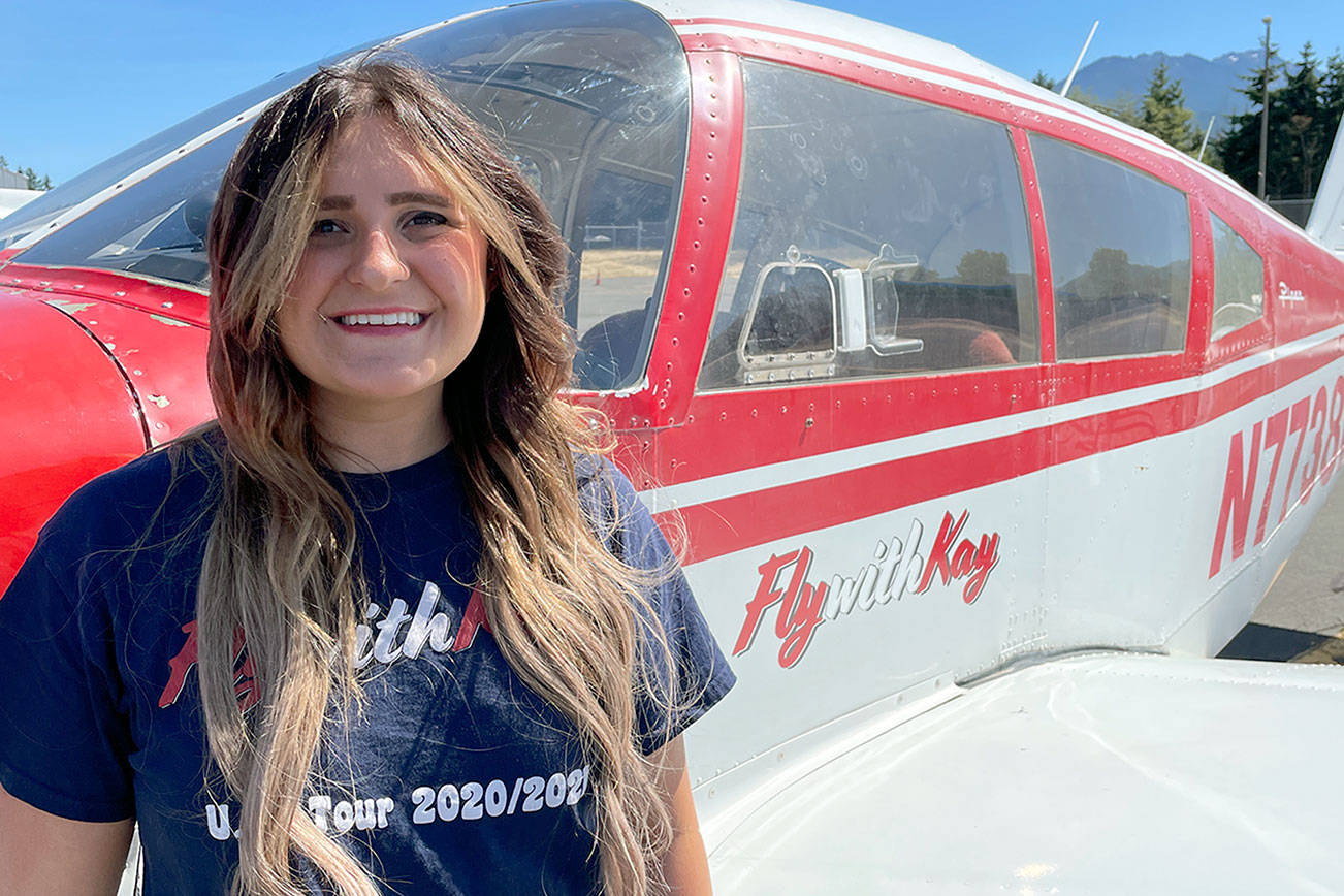 FScott Gardinier/Peninsula Daily News
 A TikTok influencer who goes by the pseudonym Kay Hall visited Port Angeles last week, arriving on her plane, Lil Red.