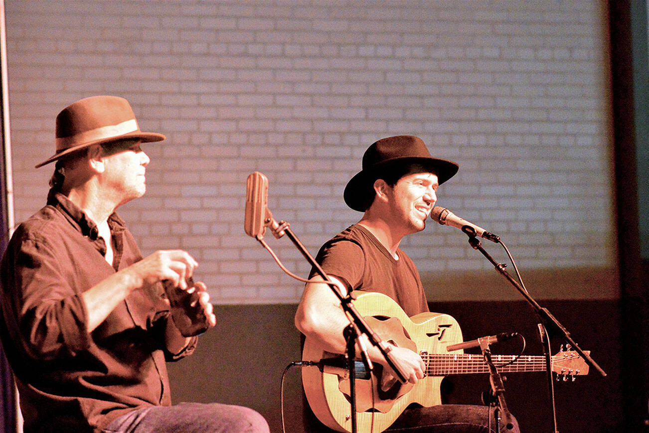 David Jacobs-Strain, right, and Bob Beach will give an outdoor concert Thursday outside the Rainshadow Recording studio at Fort Worden State Park. (Diane Urbani de la Paz/Peninsula Daily News)