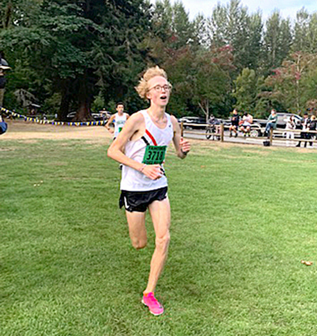 East Jefferson’s Max Allworth-Miles runs at the Tahoma cross country race Saturday. Allworth-Miles led the team, finishing fifth in the boys’ race. (Courtesy photo)