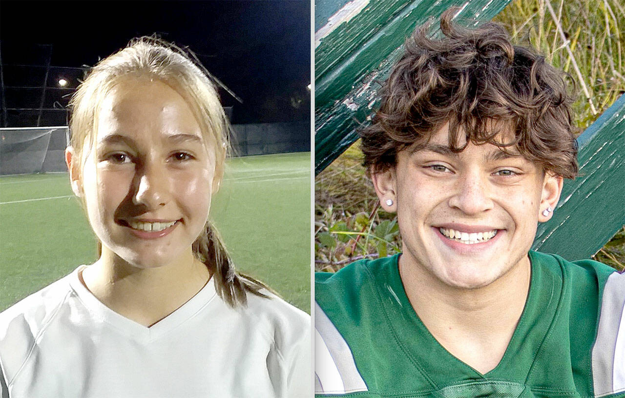 Taryn Johnson, Sequim soccer, left, and Daniel Cable, Port Angeles football.
Taryn Johnson, Sequim soccer, left, and Daniel Cable, Port Angeles football.