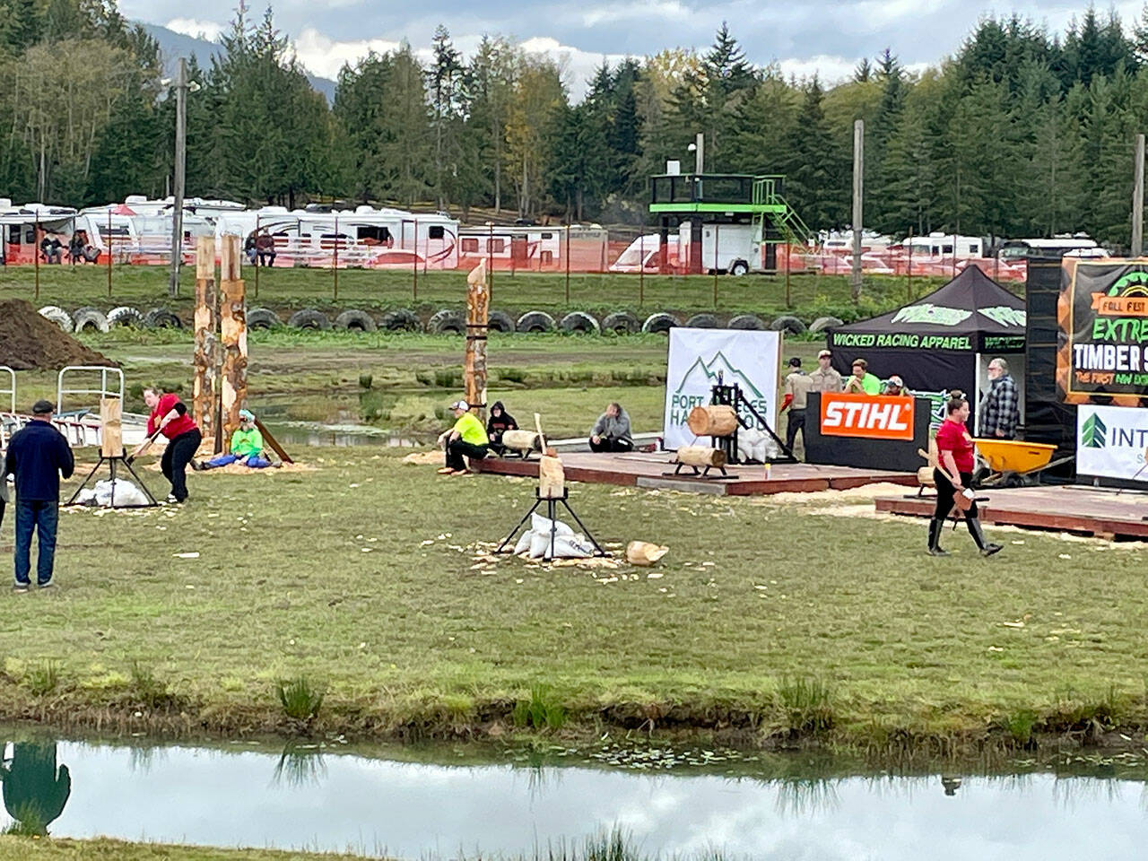 Pleasant weather held as Fall Fest entertained big crowds at Extreme Sports Park on Saturday. The festival included an Extreme Timber Sports Show, a Zombie Run and a Lawnmower Derby where people cheered on their favorites. (Scott Gardinier/Peninsula Daily News)