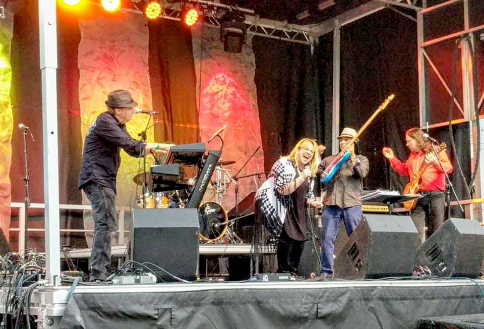 Black Diamond Junction — from left, Todd Ortloff on keyboard, Harry Bidasha on drums, singer Amanda Bacon, bassist Rudy Maxion and guitarist Bob Allen  — is the featured band Saturday evening during the Juan de Fuca Foundation's Winter Benefit. The event will be livestreamed from the Naval Elks Lodge in downtown Port Angeles. (Black Diamond Junction)