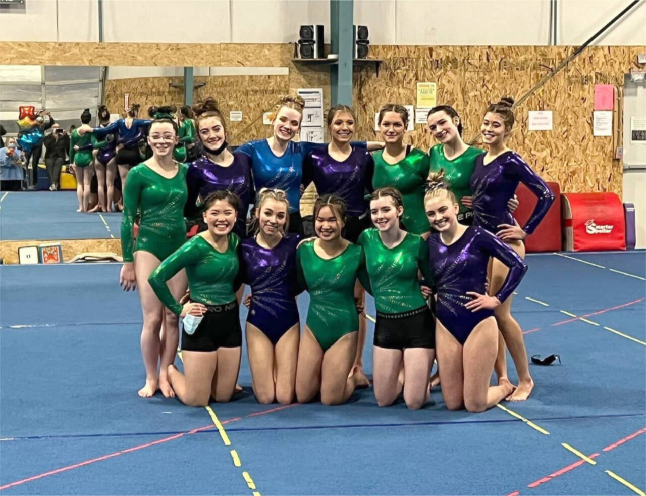 Courtesy photo The Port Angeles/Sequim/Crescent gymnastics team. From left, back row are Jessamyn Schindler, Danica Pierson, Aubrie scott, Ellie Turner, Kathryn Jones, Maddie Adams and Amara Brown. From left, front row are Mei-Ying Harper-Smith, Susannah Sharp, Yau Fu, Faith Caar and Alex Schmadeke.