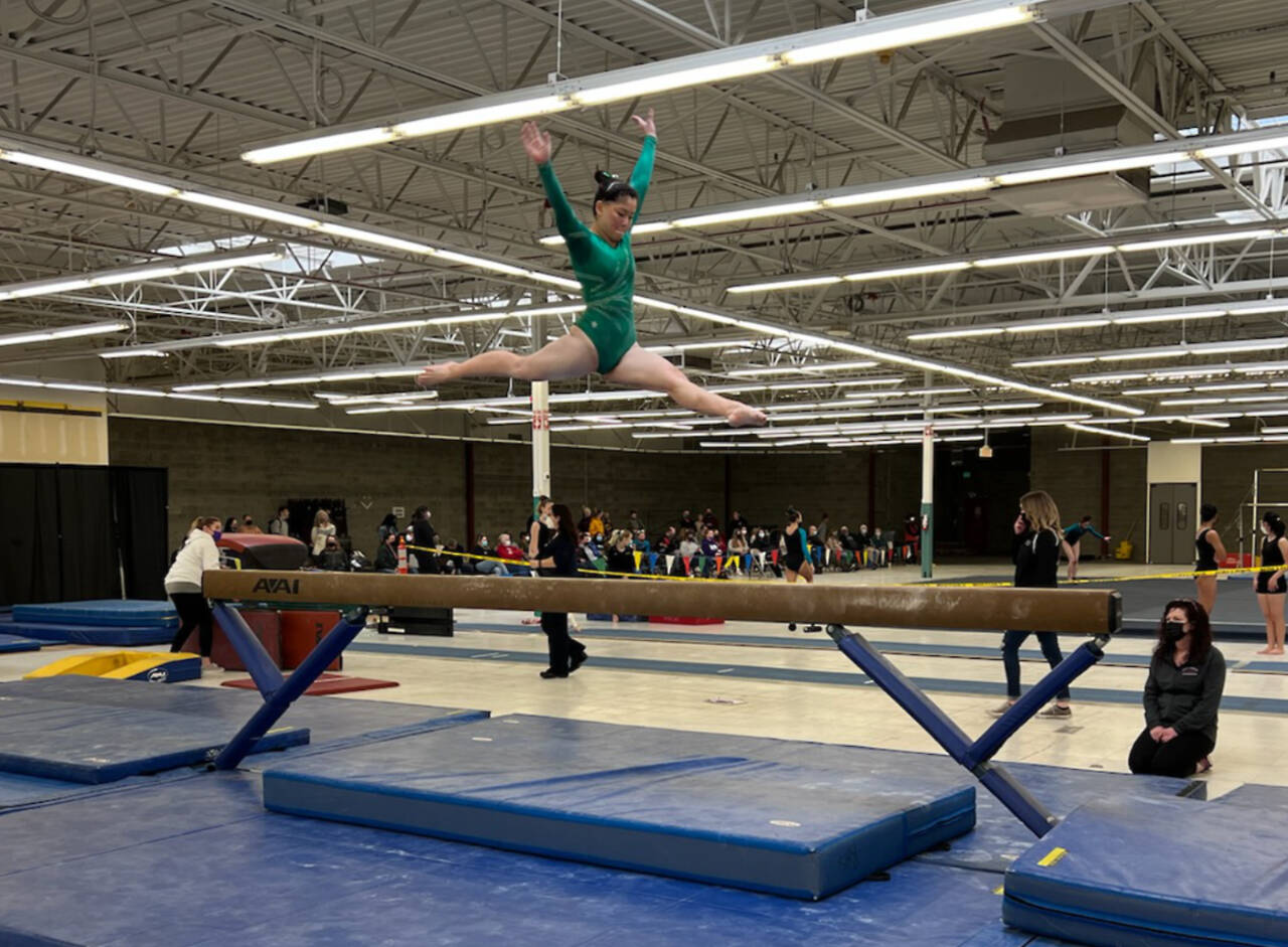 Courtesy photo Port Angeles’ Mei-Ying Harper-Smith competes at the West-Central District 3A 2A/3A gymnastics meet last week in Puyallup.