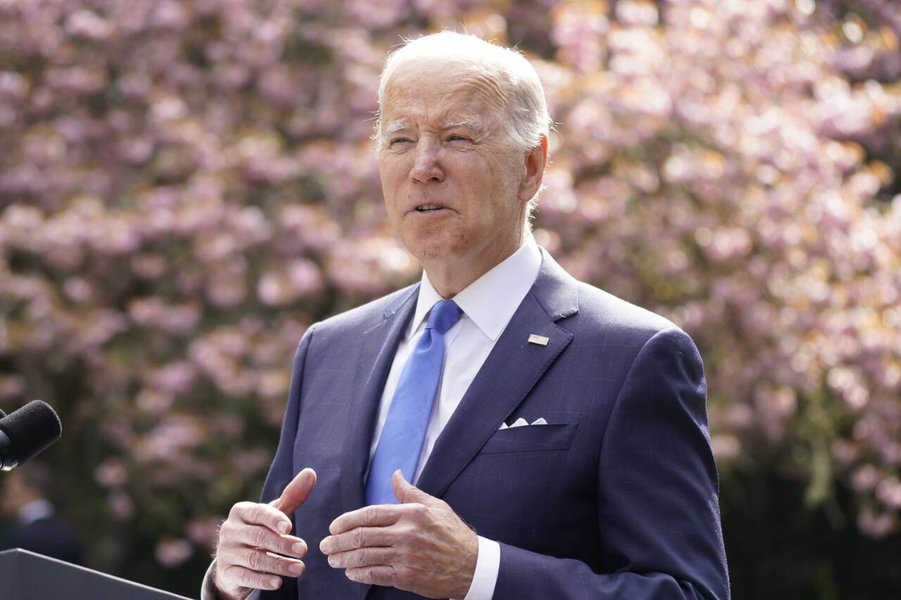 President Joe Biden speaks at Seward Park on Earth Day, Friday in Seattle. (AP Photo/Andrew Harnik)